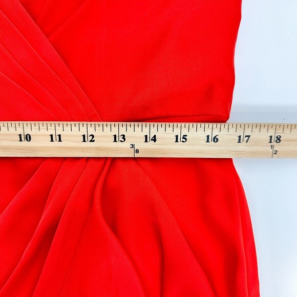 BCBGMaxAzria Faux Wrap Ruched Ruffle Maxi Dress Red Sz 16 - Picture 12 of 12